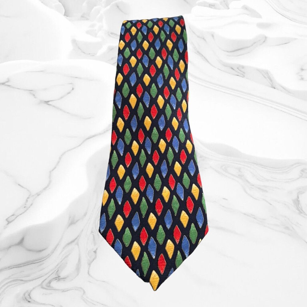 Principles 100% Silk Neck Tie Made In Italy Multicolored Diamonds Shapes